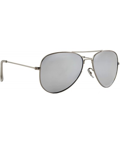 Oversized Unisex Sunglasses Polarized UV400 Double Bridge Classic Aviator Lens - Silver Metal Frame/ Mirror Silver Lens - C11...