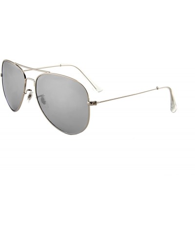 Oversized Unisex Sunglasses Polarized UV400 Double Bridge Classic Aviator Lens - Silver Metal Frame/ Mirror Silver Lens - C11...