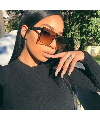 Oversized Fashion Designer Women Sunglasses Oversized Flat Top Square Frame Metal Gradient Lens - A - CD18QG073K9 $7.53