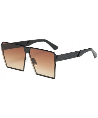 Oversized Fashion Designer Women Sunglasses Oversized Flat Top Square Frame Metal Gradient Lens - A - CD18QG073K9 $18.71