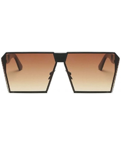 Oversized Fashion Designer Women Sunglasses Oversized Flat Top Square Frame Metal Gradient Lens - A - CD18QG073K9 $18.71