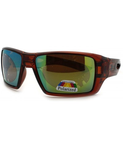 Rectangular Polarized Color Mirror Lens Mens Rectangle Designer Sports Sunglasses - Brown - CU11R4BI21J $19.00