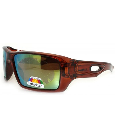 Rectangular Polarized Color Mirror Lens Mens Rectangle Designer Sports Sunglasses - Brown - CU11R4BI21J $10.41