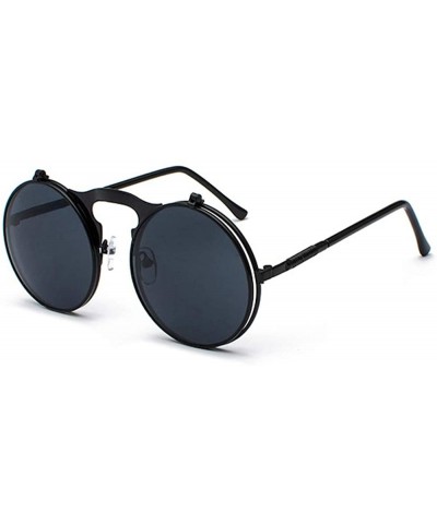 Goggle Retro Steampunk Goggles Glasses- Unisex Metal Frame Flip Up Round Sunglasses - Black Frame Black Lens - CT18XGO0NEZ $1...