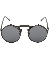 Goggle Retro Steampunk Goggles Glasses- Unisex Metal Frame Flip Up Round Sunglasses - Black Frame Black Lens - CT18XGO0NEZ $9.59
