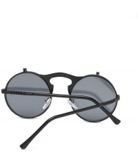 Goggle Retro Steampunk Goggles Glasses- Unisex Metal Frame Flip Up Round Sunglasses - Black Frame Black Lens - CT18XGO0NEZ $9.59