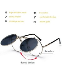 Goggle Retro Steampunk Goggles Glasses- Unisex Metal Frame Flip Up Round Sunglasses - Black Frame Black Lens - CT18XGO0NEZ $9.59