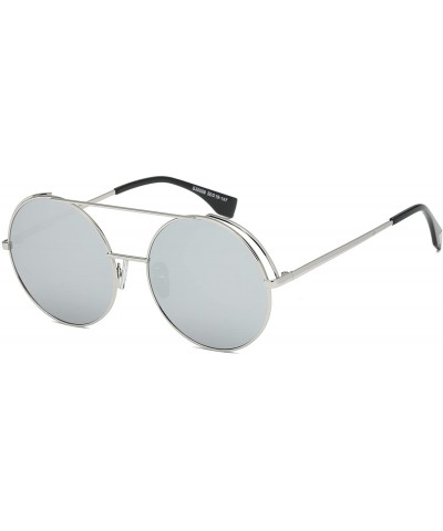 Oversized Unisex Classic Round Sunglasses UV PC Lens Oversize Metal Frame-Silver Frame/Silver Lens - CF180OZ6E4M $23.25