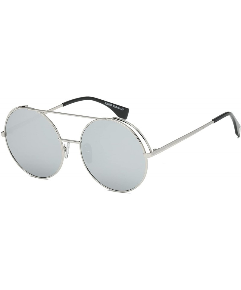 Oversized Unisex Classic Round Sunglasses UV PC Lens Oversize Metal Frame-Silver Frame/Silver Lens - CF180OZ6E4M $23.25