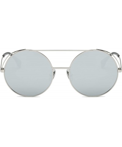 Oversized Unisex Classic Round Sunglasses UV PC Lens Oversize Metal Frame-Silver Frame/Silver Lens - CF180OZ6E4M $23.25