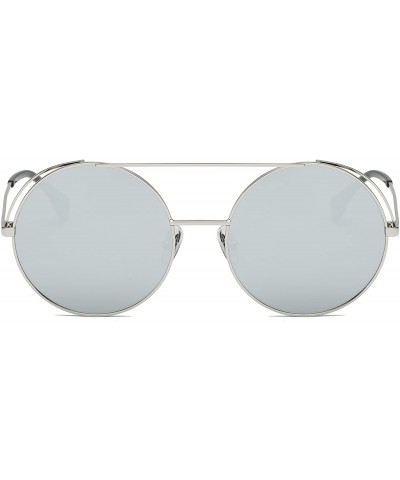 Oversized Unisex Classic Round Sunglasses UV PC Lens Oversize Metal Frame-Silver Frame/Silver Lens - CF180OZ6E4M $23.25