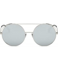 Oversized Unisex Classic Round Sunglasses UV PC Lens Oversize Metal Frame-Silver Frame/Silver Lens - CF180OZ6E4M $23.25