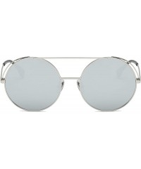 Oversized Unisex Classic Round Sunglasses UV PC Lens Oversize Metal Frame-Silver Frame/Silver Lens - CF180OZ6E4M $23.25