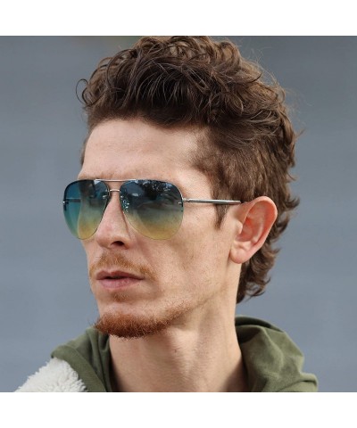 Rimless Gradient Oceanic Lens Oversized Rimless Metal Frame Unisex Aviator Sunglasses - CV17AZW8S3W $11.85