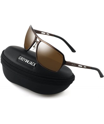 Wrap Polarized Sports Sunglasses Rectangular Al-Mg Alloy Rimmed Frame for Men Women - Brown Frame Brown Lens - CV187IK3IMA $4...