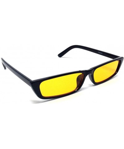 Rectangular Slim Rectangular Minimal Classic Mod Sunglasses - Black Frame - CS18L8XUCK5 $18.64