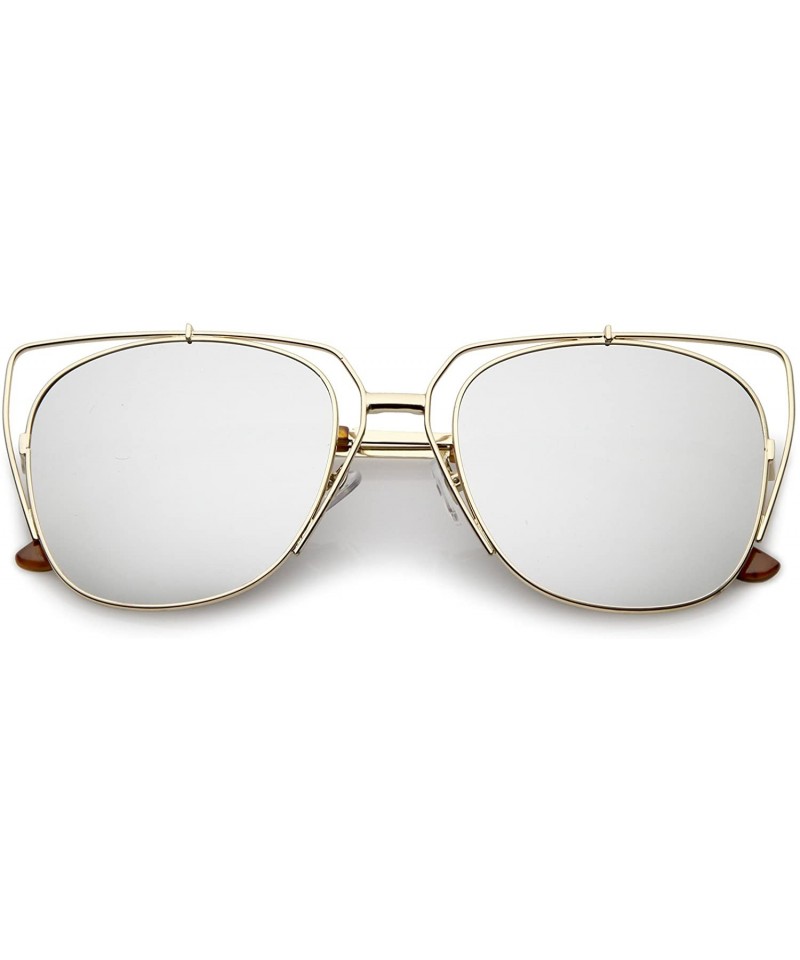 Cat Eye Women's Open Metal Slim Arm Mirrored Square Flat Lens Cat Eye Sunglasses 55mm - Gold / Silver Mirror - C018206DR77 $2...