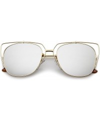 Cat Eye Women's Open Metal Slim Arm Mirrored Square Flat Lens Cat Eye Sunglasses 55mm - Gold / Silver Mirror - C018206DR77 $2...