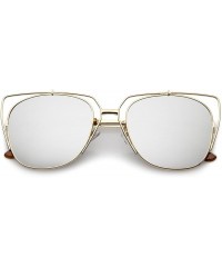 Cat Eye Women's Open Metal Slim Arm Mirrored Square Flat Lens Cat Eye Sunglasses 55mm - Gold / Silver Mirror - C018206DR77 $1...