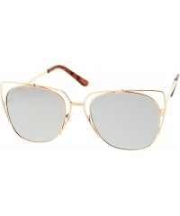 Cat Eye Women's Open Metal Slim Arm Mirrored Square Flat Lens Cat Eye Sunglasses 55mm - Gold / Silver Mirror - C018206DR77 $1...