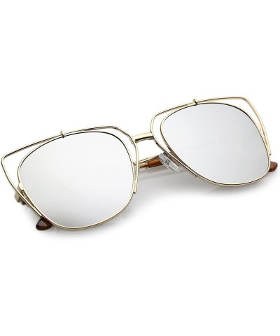 Cat Eye Women's Open Metal Slim Arm Mirrored Square Flat Lens Cat Eye Sunglasses 55mm - Gold / Silver Mirror - C018206DR77 $1...