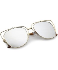 Cat Eye Women's Open Metal Slim Arm Mirrored Square Flat Lens Cat Eye Sunglasses 55mm - Gold / Silver Mirror - C018206DR77 $2...
