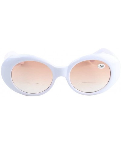 Rimless Vintage Sunglasses Fashion Goggles Shape White Oval Thick Frame Bifocal Reading Glasses Sunglasses for Women - C318YU...