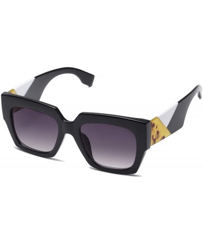 Round Thick Oversized Square Sunglasses for Women Vintage Shades IMAGINE SJ2122 - C1 Black Frame/Gradient Grey Lenses - CW198...