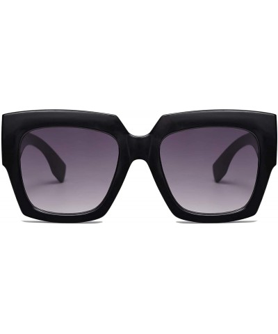 Round Thick Oversized Square Sunglasses for Women Vintage Shades IMAGINE SJ2122 - C1 Black Frame/Gradient Grey Lenses - CW198...