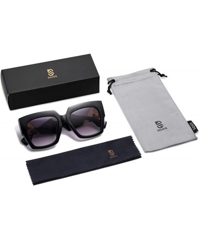 Round Thick Oversized Square Sunglasses for Women Vintage Shades IMAGINE SJ2122 - C1 Black Frame/Gradient Grey Lenses - CW198...
