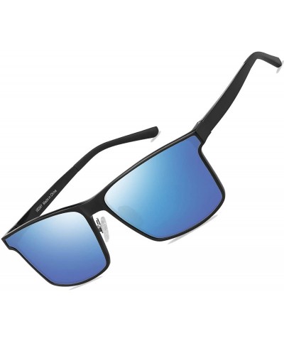 Rectangular Polarized Sunglasses Matte Finish Sun glasses Color Mirror Lens 100% UV Blocking - Blue1 - CB194CHYZSI $16.83