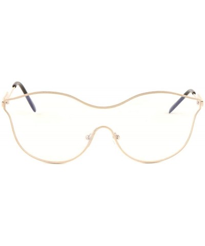 Cat Eye Rimless Clear Lens Curved Top One Piece Cat Eye Shield Zigzag Temple Sunglasses - Black - CI19932CTGM $25.54