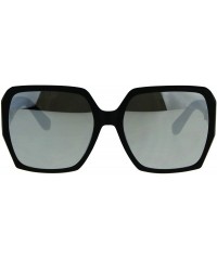 Oversized Womens Designer Style Sunglasses Oversized Square Retro Chic Mirror Lens UV400 - Matte Black (Silver Mirror) - CQ18...