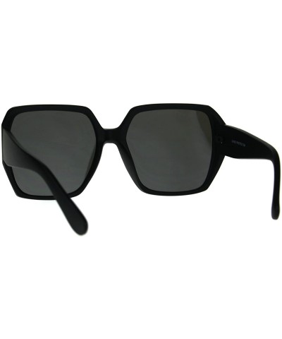 Oversized Womens Designer Style Sunglasses Oversized Square Retro Chic Mirror Lens UV400 - Matte Black (Silver Mirror) - CQ18...