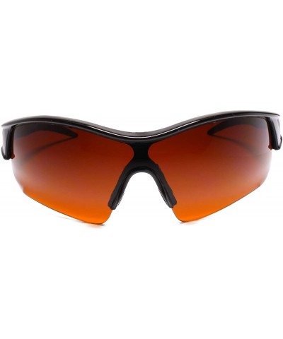 Sport Black Frame Wrap Around Blocker Lens Outdoor Driving Sport Sunglasses - Brown - CJ18UQKWZW5 $9.38