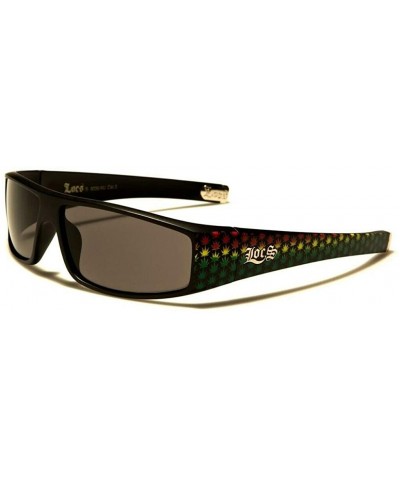 Wrap Slim Rectangular Rasta Marijuana Weed Leaf Wrap Around Sunglasses - Matte Black Frame - C718ULZONZU $23.38