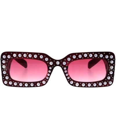 Rectangular Pearls Studded Sunglasses Womens Thick Rectangular Bold Fashion Shades - Red - CO18EU5IMUL $16.17