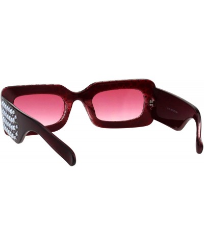 Rectangular Pearls Studded Sunglasses Womens Thick Rectangular Bold Fashion Shades - Red - CO18EU5IMUL $16.17