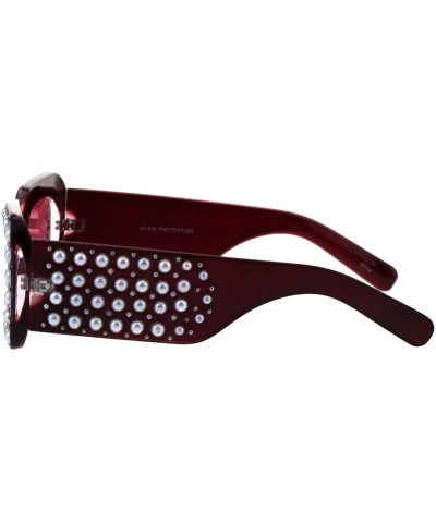 Rectangular Pearls Studded Sunglasses Womens Thick Rectangular Bold Fashion Shades - Red - CO18EU5IMUL $16.17