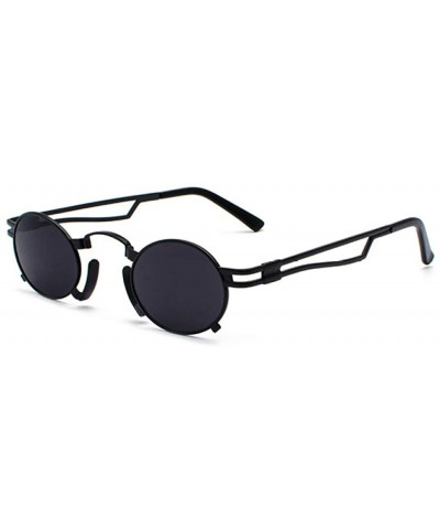 Oval Retro Steampunk Sunglasses Men Round Vintage Eyewear Summer Metal Frame Black Oval Sun Glasses - Gold Yellow - C718U5C3U...