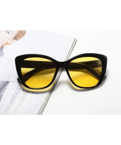 Round Polarized Vintage Sunglasses American Square Jackie O Cat Eye Sunglasses B2451 - Yellow - CW18T8UL0XO $10.97