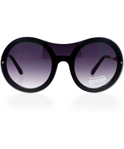 Shield Womens Unique Sunglasses Oversized Round Shield Full Lens Rimless Fashion - Black (Smoke) - CD1882XZSA2 $22.33