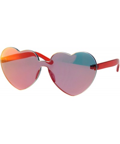 Rimless Monoblock Heart Shape Sunglasses Womens Fashion Mirror Lens UV 400 - Red - CU18GZO5WEH $12.89