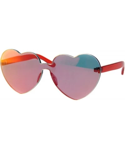 Rimless Monoblock Heart Shape Sunglasses Womens Fashion Mirror Lens UV 400 - Red - CU18GZO5WEH $24.20