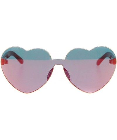 Rimless Monoblock Heart Shape Sunglasses Womens Fashion Mirror Lens UV 400 - Red - CU18GZO5WEH $12.89