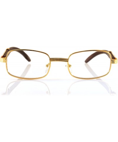Rectangular Bold Nose Bridge Metal Wood Feel Rectangle Eyeglasses Sunglasses A158 A159 - (Clear) Gold Dark Cherry Brown - CF1...
