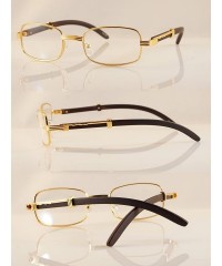 Rectangular Bold Nose Bridge Metal Wood Feel Rectangle Eyeglasses Sunglasses A158 A159 - (Clear) Gold Dark Cherry Brown - CF1...