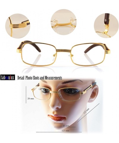 Rectangular Bold Nose Bridge Metal Wood Feel Rectangle Eyeglasses Sunglasses A158 A159 - (Clear) Gold Dark Cherry Brown - CF1...