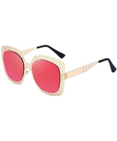 Semi-rimless Women Hollow Mirror UV400 Sunglasses Alloy Leg Glasses Shades Eyewear - Red - C8182EI3R6G $23.08