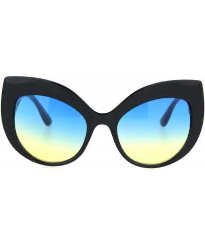 Oversized Womens Owl Brow Cat Eye Thick Plastic Fashion Sunglasses - Black Blue Yellow - CI18OWZHSC2 $22.91